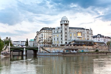 Restaurant at the danube in Vienna first district clipart