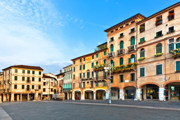 Romantic Market place at old town Bassano del Grappa in early m — Stock Photo, Image