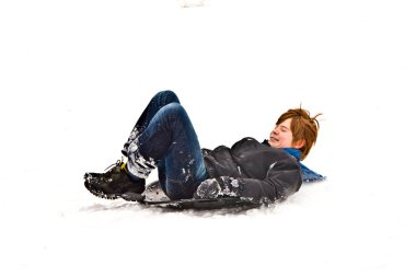 Children are sledding down the hill in snow, white winter clipart