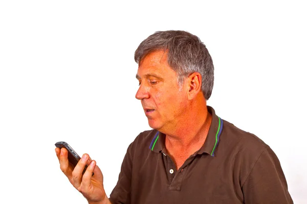 Человек с помощью мобильного телефона — стоковое фото