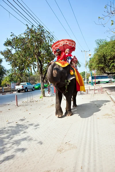Turisté na elefant jezdit v ajutthaja — Stock fotografie