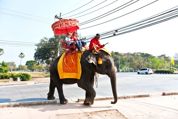 游客对 elefant 骑在 ajutthaja — 图库照片