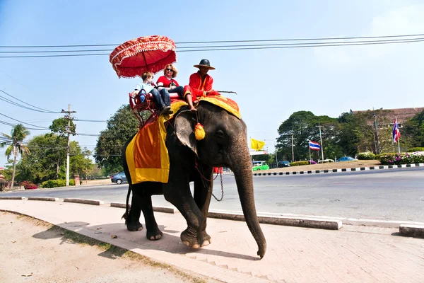Touristes sur une promenade éléfant à Ajutthaja — Photo