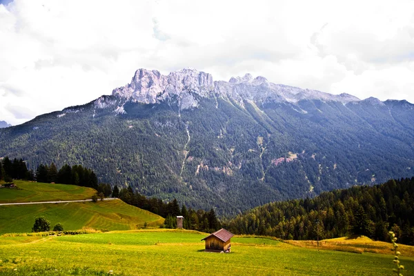 Desa, padang rumput dan pegunungan di alpen — Stok Foto