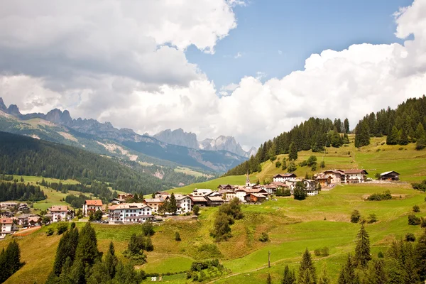 Село, луки і гори в Альпах — стокове фото