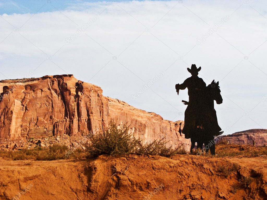 Cowboy on a Horse Silhouette in the Monument Valley