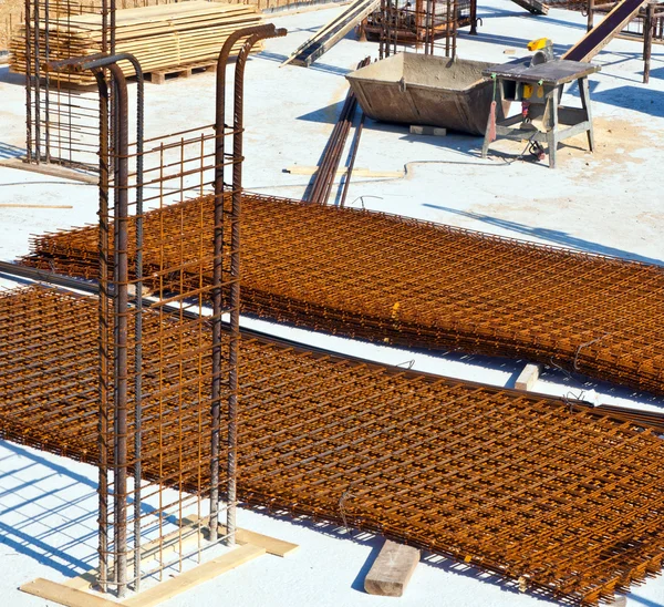 Material at a construction site for the base of a new house — Stock Photo, Image
