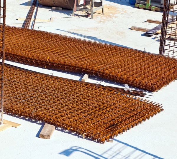 Material at a construction site for the base of a new house Stock Photo