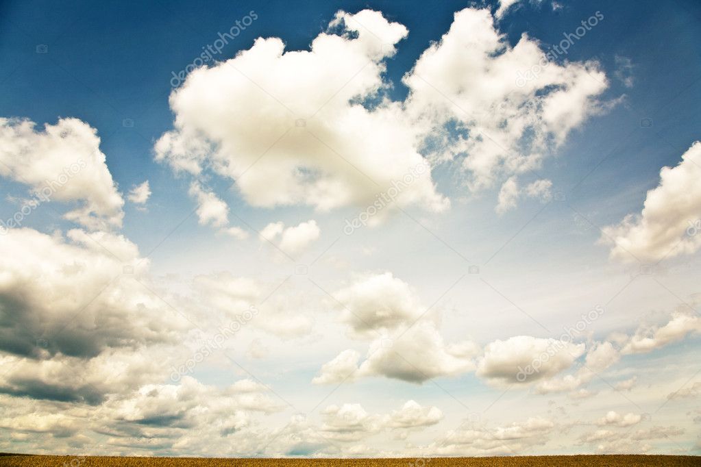 Clouds over a corn field in summer