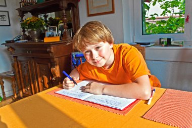 Boy doing his homework at home