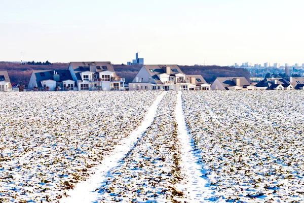 Знак шини на сніговому полі взимку — стокове фото