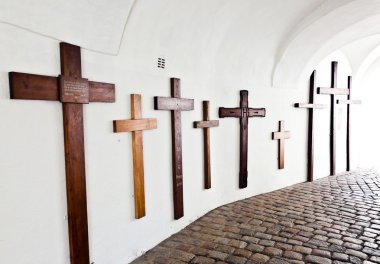 Crosses for the dead in famous cloister of Andechs clipart