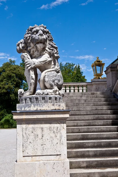 Lew w parku zamku nymphenburg, Monachium — Zdjęcie stockowe