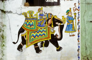Wallpaintings on old houses in Udaipur clipart