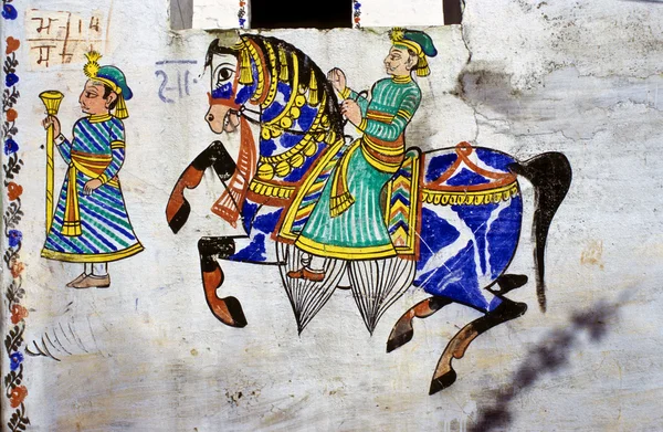 Pinturas murales en casas antiguas en Udaipur —  Fotos de Stock
