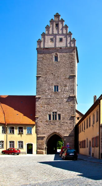 Noerdlinger brama w słynnego stary romantyczne miasto średniowieczne dinkel — Zdjęcie stockowe