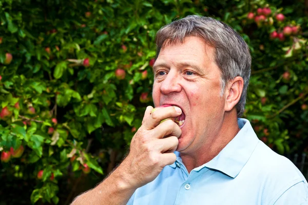 Άνθρωπος τρώει ένα μήλο — Φωτογραφία Αρχείου