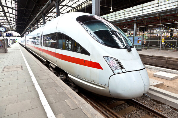 High speed train in station ready to depart