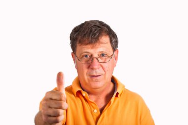 Attractive man giving finger sign clipart