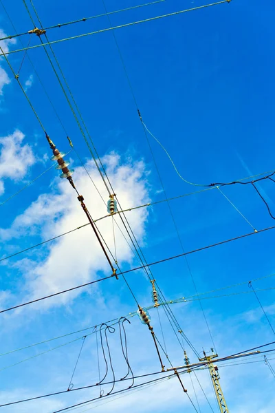 Catenary in winter at the station — Stock Photo, Image