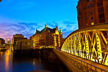 Speicherstadt in Hamburg by night clipart