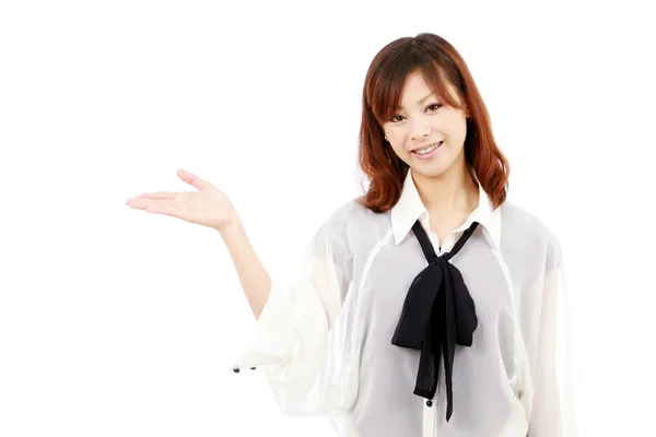 Young woman hand showing blank sign — Stock Photo, Image