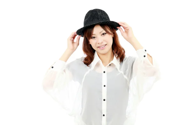 Portrét mladé ženy s kloboukem — Stock fotografie