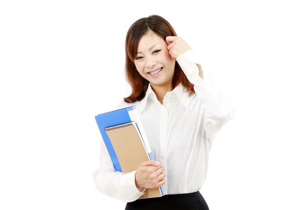 Portrait of young businesswoman holding a folder — Stock Photo, Image
