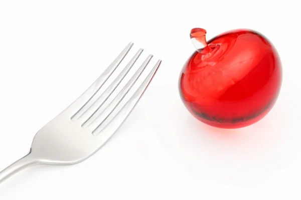 Fourchette et pomme en verre — Photo