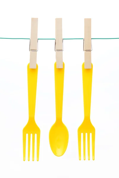 Plastic forks and spoon — Stock Photo, Image