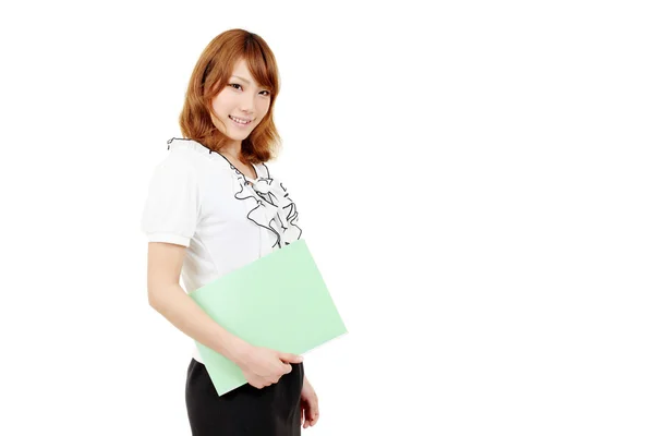 Młodych azjatyckich bizneswoman gospodarstwa pliku dokumentu — Zdjęcie stockowe