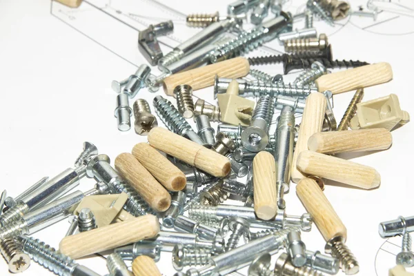 Screw and other furniture equipment — Stock Photo, Image