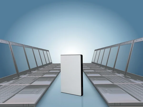 Laptop corridor with DVD software case — Stock Photo, Image
