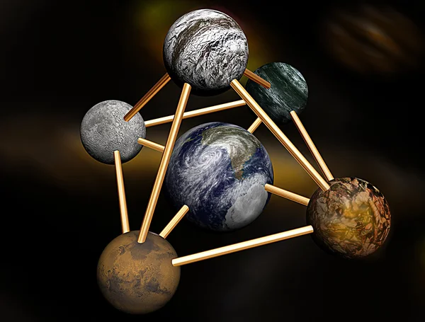 3D Сонячна система, планети, пов'язані з пірамідою — стокове фото