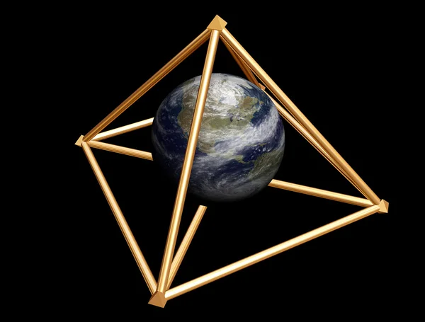 Terra 3D em uma gaiola de pirâmide — Fotografia de Stock