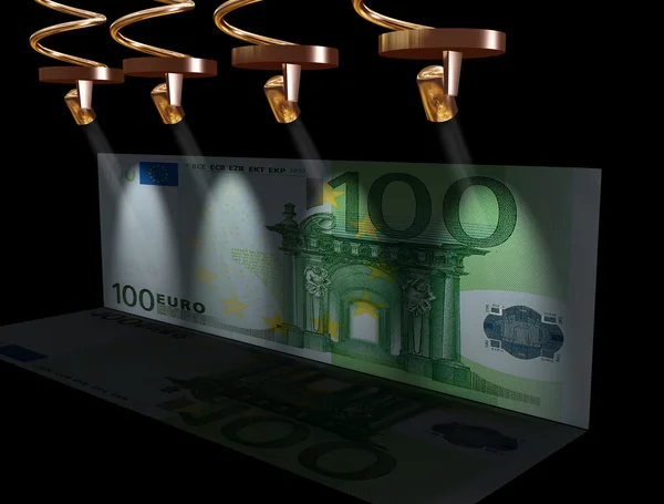 100 euro Billa expozice, úvahy o zem, reflektor odstíny — Stock fotografie