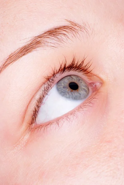 Auge in Makro, natürliche Haut, keine Effekte hinzugefügt — Stockfoto