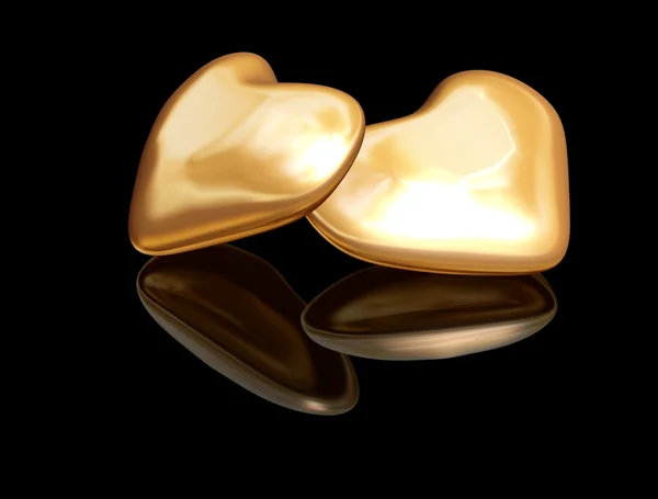Golden hearts with reflection — Stock Photo, Image
