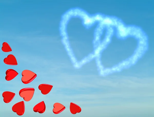 Nuvole a forma di cuore, felice segno di nuvola di San Valentino, cuori sul cielo blu — Foto Stock