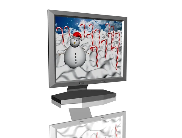 स्क्रीन पर शीतकालीन परिदृश्य के साथ मॉनिटर — स्टॉक फ़ोटो, इमेज