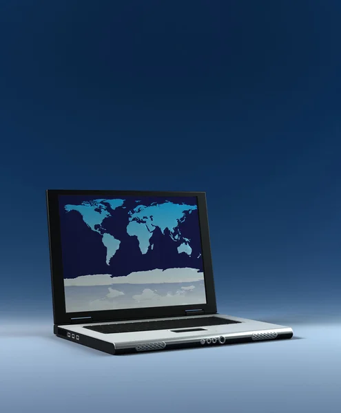 Laptop a világtérképen — Stock Fotó