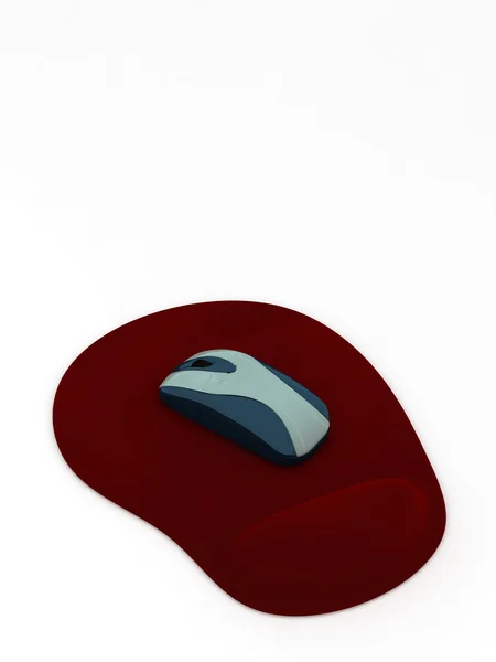 Ratón de ordenador sobre almohadilla roja — Foto de Stock