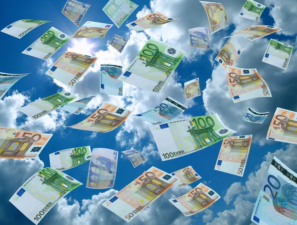Peníze padající z oblohy — Stock fotografie