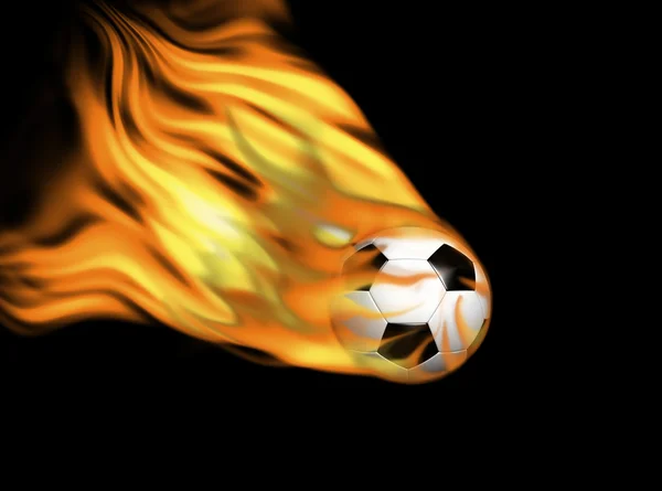 Bola de futebol cercada por chamas — Fotografia de Stock
