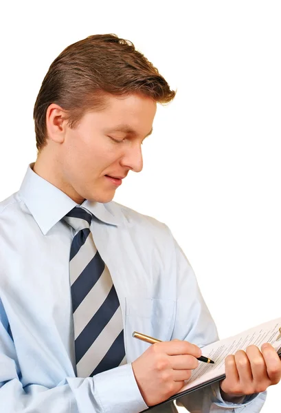 Young businessman taking notes — Stock Photo, Image