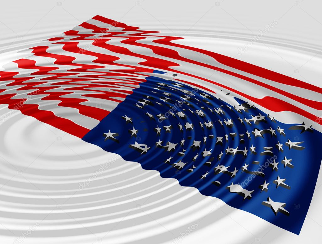 3d american flag with water ripple