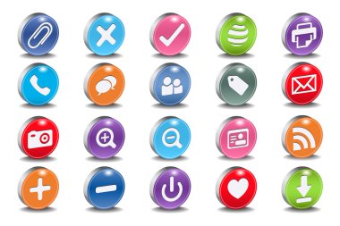 3d vector beveled useful icon set clipart