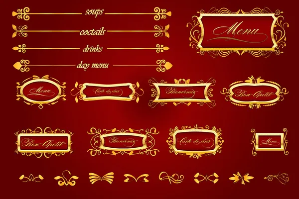 Royal Red Restaurant menu with caligraphic elements — Stock Vector