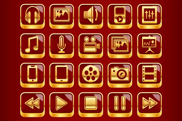Royal röda multimedia ikoner — Stock vektor