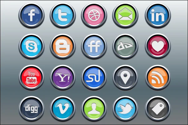 20 ícones de mídia social inset prata — Vetor de Stock